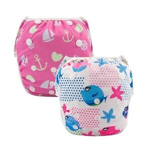 ALVABABY Swim Diapers 2pcs Baby & Toddler Snap One Size Reusable